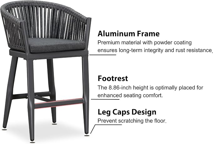 PURPLE LEAF Outdoor Counter Height Bar Stools Set of 2 Patio Metal Modern - Image 7