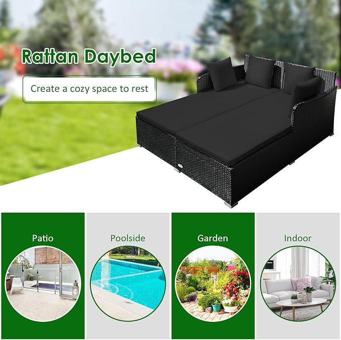 Tangkula Outdoor Rattan Daybed, Wicker Furniture - Image 7