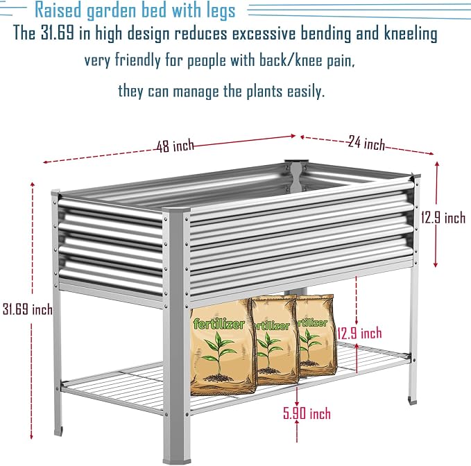 Raised Garden Bed with Legs, Galvanized Raised Planter Box with Storage Shelf - Image 2