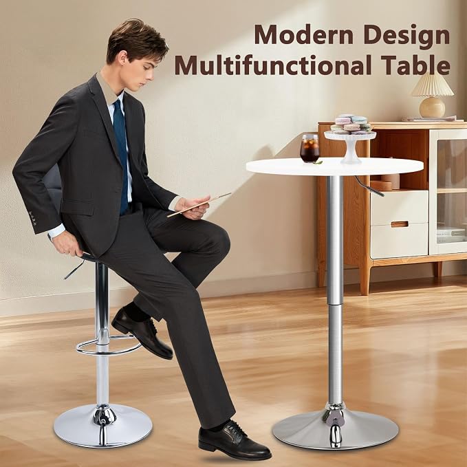 CLATINA Round Bar Pub Tables Set of 8, 360° Swivel High Top Cocktail Table - Image 7