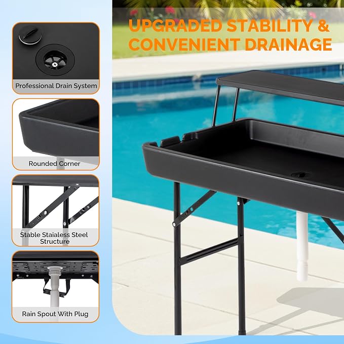 VINGLI Ice Table with Extra Storage Shelf, Side Table, Portasble Cooler Side - Image 6