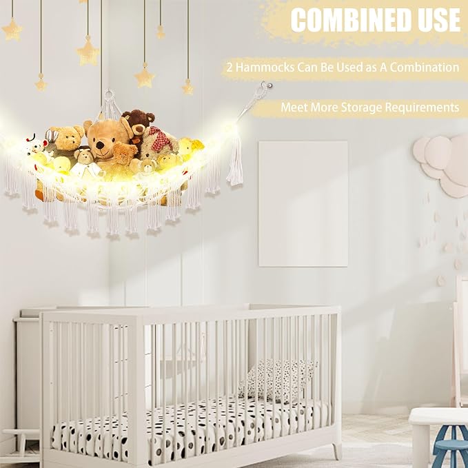 Stuffed Animal Hammock with LED Light, Large Stuffed Animals Storage Corner - Image 8
