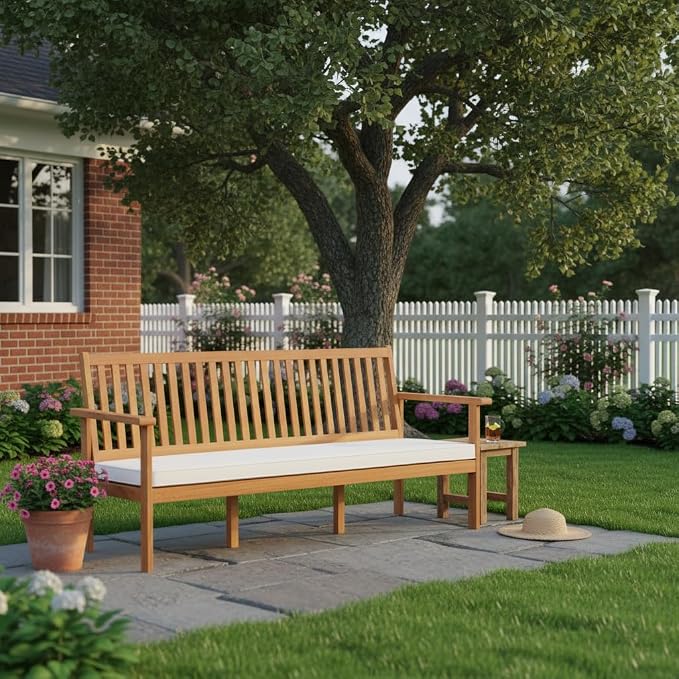 Tangkula 3-Seat Acacia Wood Outdoor Bench - Image 5
