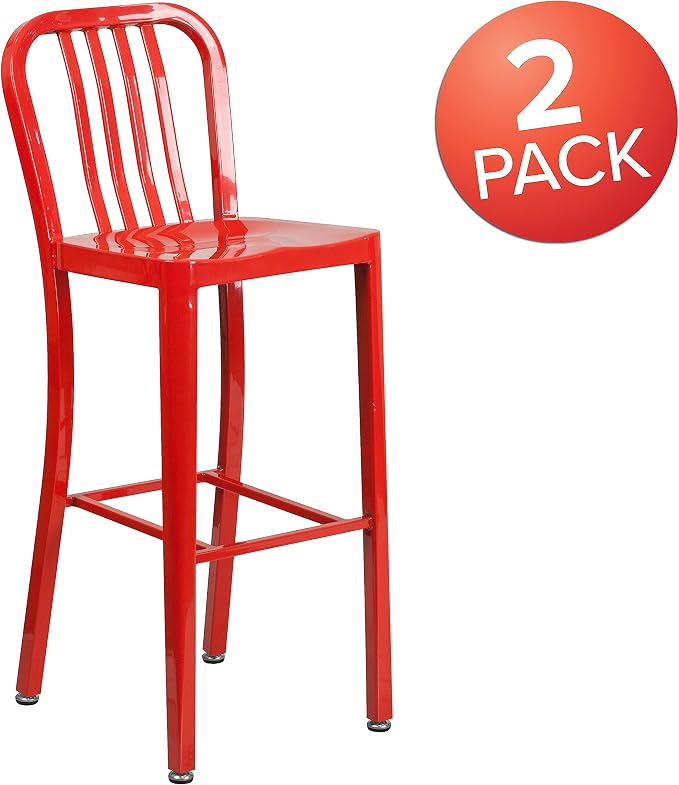 Flash Furniture Gael Commercial Grade 2 Pack 30" High Red Metal Indoor-Outdoor - Image 4