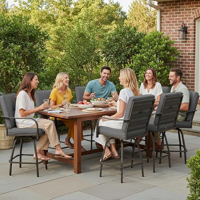 Patio Swivel Bar Stools Set of 6, Outdoor Bar Height Swivel Chairs - Image 2