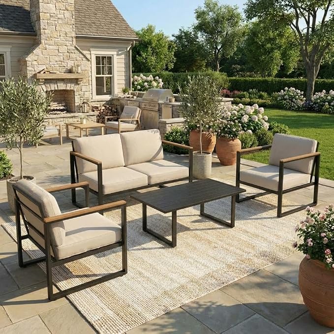 Outdoor Patio Furniture Sets of 4, Metal Patio Conversation Sets by GarveeHome