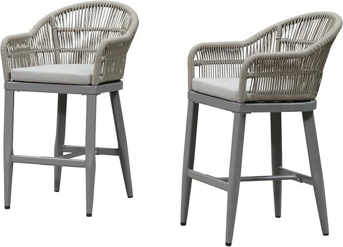 PURPLE LEAF Outdoor Counter Height Bar Stools Set of 2 Patio Metal Modern - Image 8