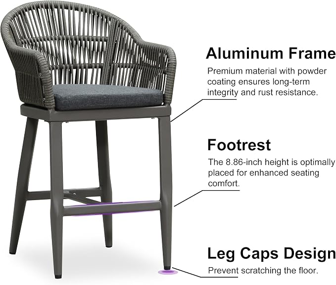 PURPLE LEAF Outdoor Counter Height Bar Stools Set of 2 Patio Metal Modern - Image 7
