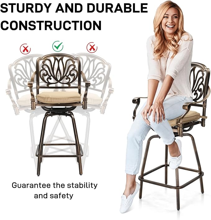 Outvita 4 Piece Outdoor Patio Swivel Bar Stools, All-Weather Cast Aluminum Bar - Image 6