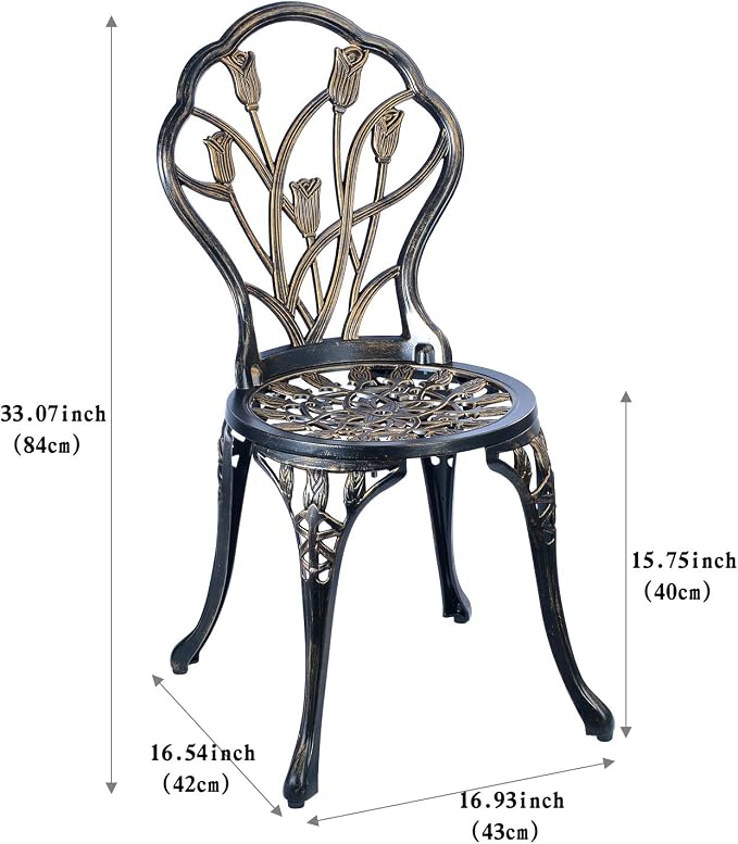 C/G 3 Piece Bistro Set, Outdoor Patio Set, Anti-Rust Cast Aluminum Bistro Table - Image 3