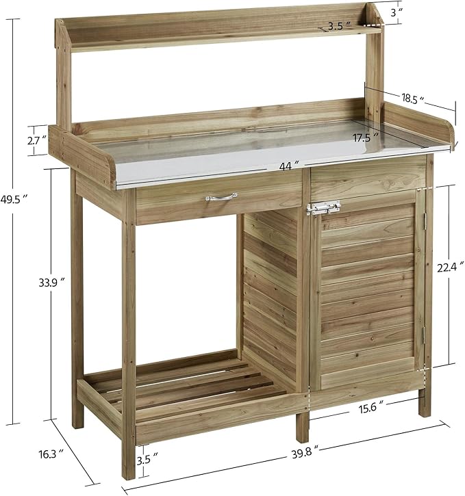 Yaheetech Outdoor Potting Bench Table, Garden Work Bench w/Metal Tabletop Work - Image 3
