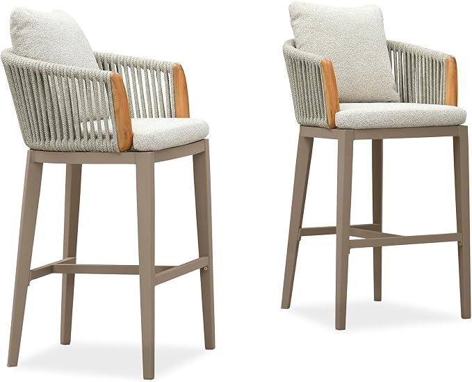 PURPLE LEAF Outdoor Bar Height Stools Set of 2, Modern Patio Bar Stool by PURPLELEAF