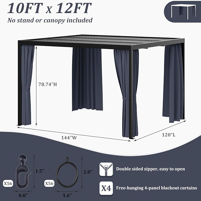 Gazebo Universal Replacement Privacy Curtain, 4-Panels Sidewall Curtains - Image 2