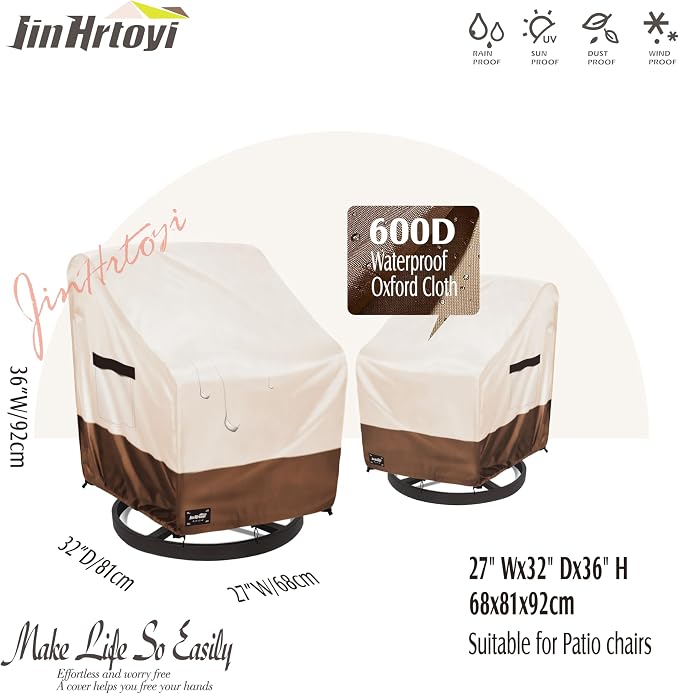 JinHrtoyi Outdoor Chair Covers 2 Pack, 27Wx32Dx36H inches Patio Chair Cover - Image 2