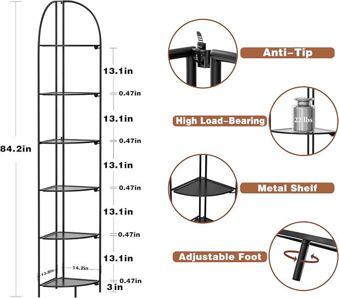 Crofy Foldable 6 Tier Corner Shelf, Metal Corner Plant Stand - Image 3
