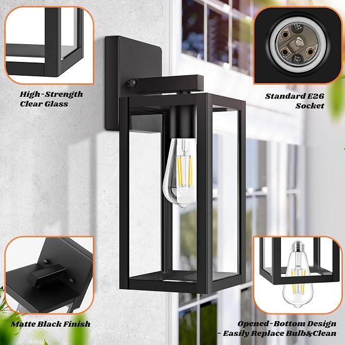 2-Pack Outdoor Light Fixtures Wall Mount, Waterproof Exterior Wall Lanterns - Image 4