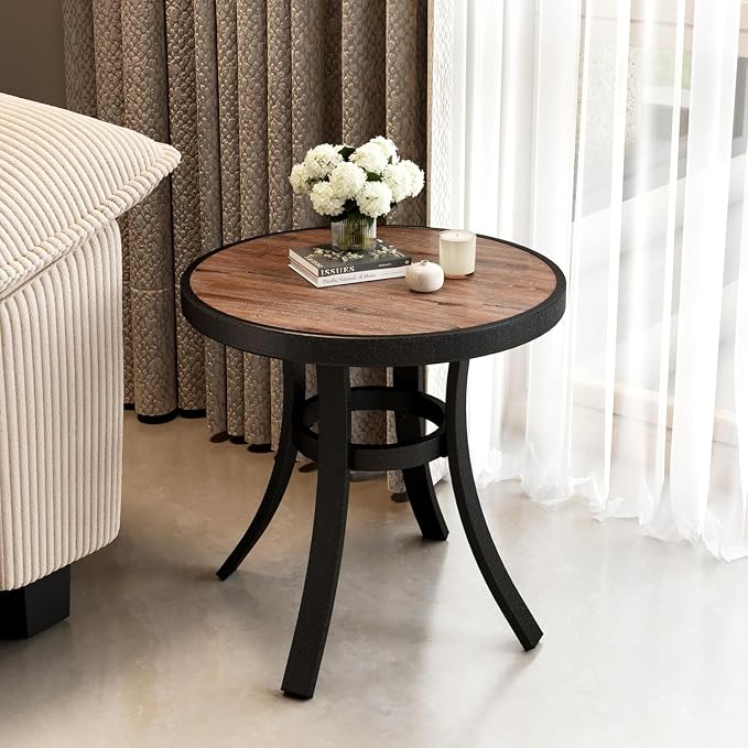 PHI VILLA Outdoor Round Side Table Set of 2, Outside All Weather Coffee Bistro - Image 2