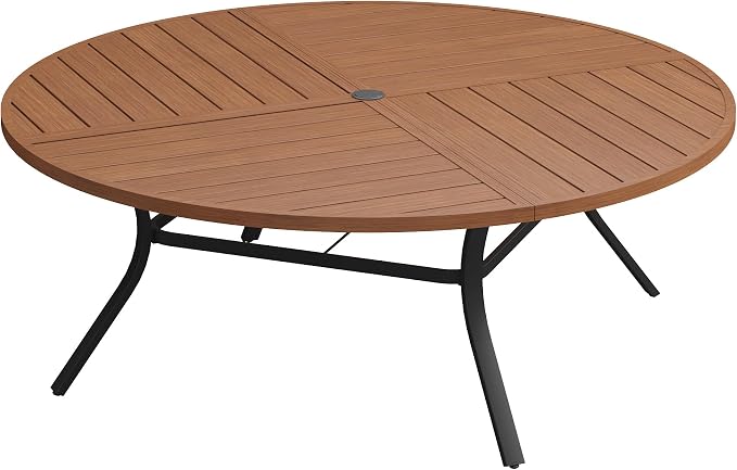 Patio Dining Table for 8-10, Round Metal Outdoor Table by VOXBIN