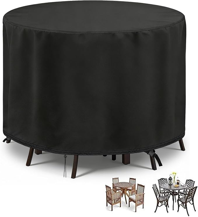 POMER Waterproof Round Patio Outdoor Table Cover, Bar Height Table and Chair by POMER