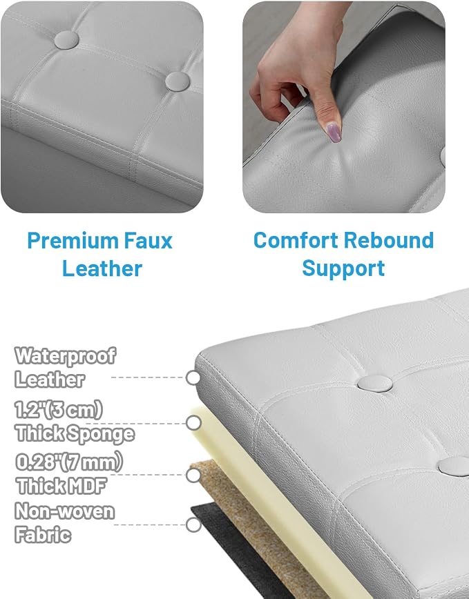 AmasSmile Storage Ottoman Folding Foot Rest Stool, Leather Footstool Bench - Image 6