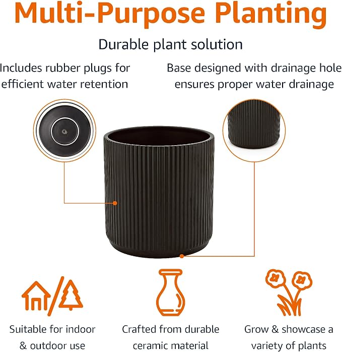 Amazon Basics Fluted Ceramic Round Planter - Image 2