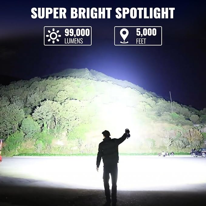 Rechargeable Spotlight, 000 LM Super Bright Handheld Spot Light LED Flashlight - Image 2
