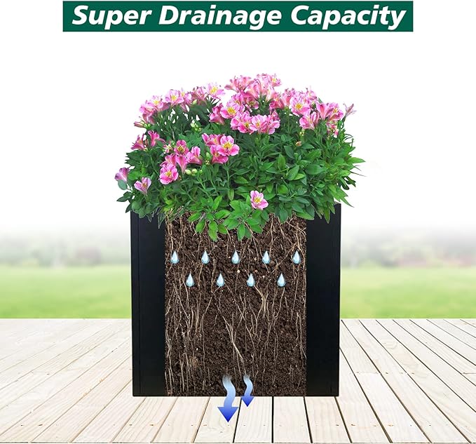 Galvanized Steel Planter Box 26Inch Black Metal Planter Large Square Indoor - Image 7