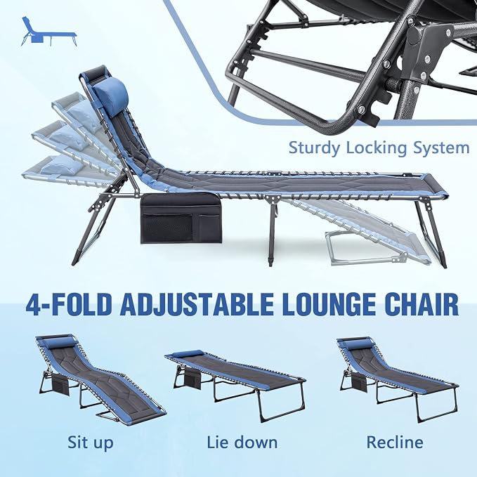 Devoko 4-Fold Padded Portable Folding Outdoor Chaise Lounge Heavy Duty - Image 4