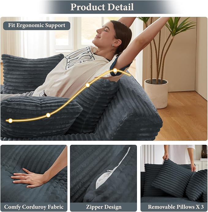 78.7" Chaise Lounge Chair Indoor, Oversized Boneless Couch Comfy Upholstered - Image 5