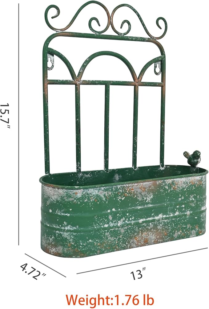 Rustic Metal Wall Planter Vintage Wall Mounted Flower Pot Distressed Wall - Image 2