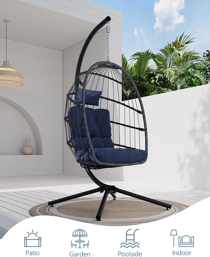 SWITTE Egg Chair Outdoor with Stand, Indoor Wicker Hanging Egg Swing Chair with - Image 4