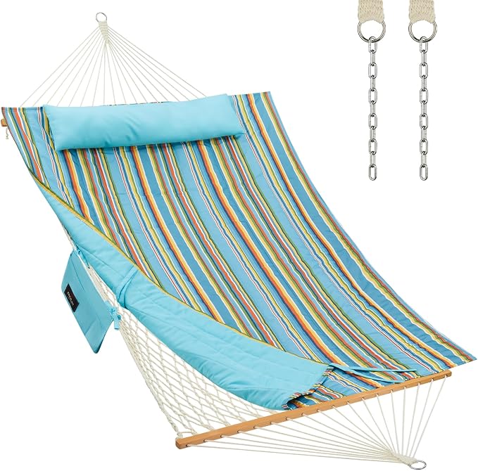 Outdoor Double Hammock with Hardwood Spreader Bars, Large Rope Hammock with by CHULIM