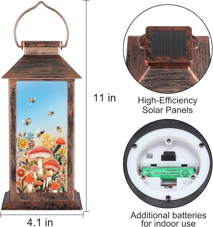 Outdoor Hanging Solar Lantern Waterproof Outside Bees Mushrooms Pattern - Image 5