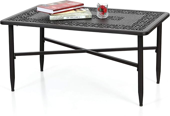 Sophia & William Patio Coffee Table Rectangle, Modern Outdoor Cast Aluminum by SophiaWilliam