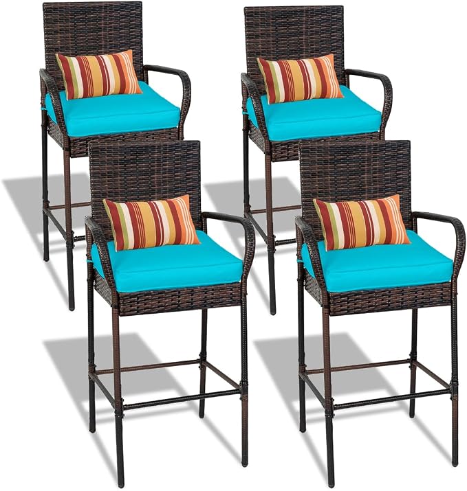 Sundale Outdoor Wicker Bar Stool Set of 4, Patio Counter Height Pub Chair by SundaleOutdoor