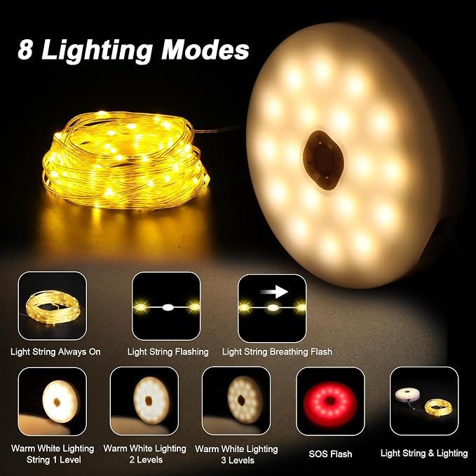 Camping String Light 4 in 1 Retractable 42ft Solar /USB Rechargeable 3600mAh - Image 4