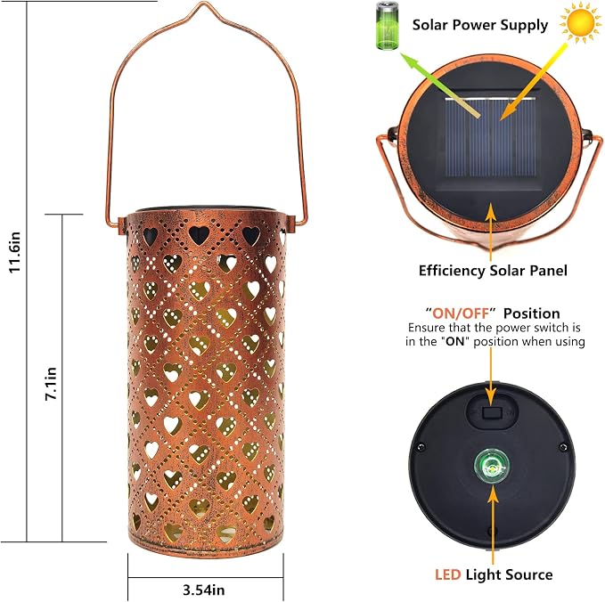 Solar Lanterns Outdoor Hanging Heart Pattern Decor Lantern, Waterproof Hollow - Image 4
