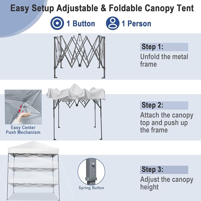 Tangkula 6.6x6.6 Ft Pop Up Canopy, 1 Person Instant Setup Canopy Tent - Image 4