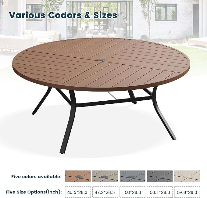 Patio Dining Table for 8-10, Round Metal Outdoor Table - Image 7