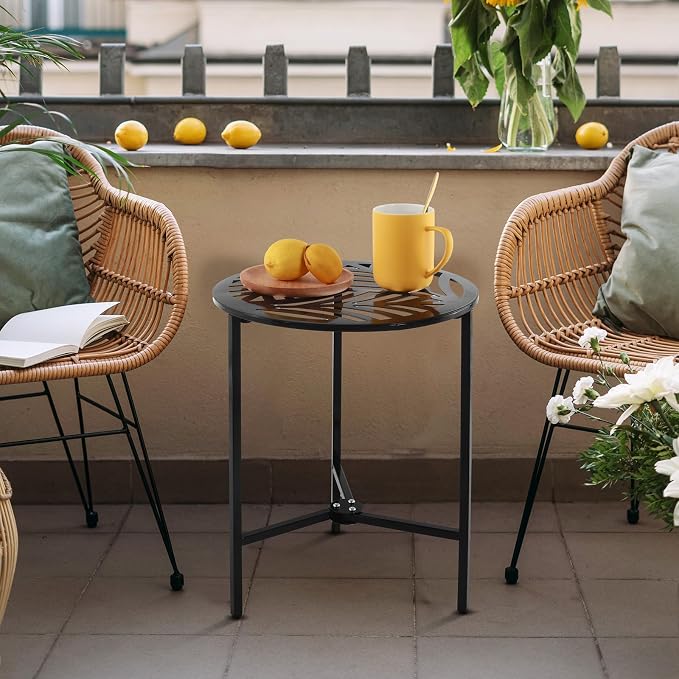 Party Zealot Set of 2 Small Round Metal Side Tables, 13-Inch Black Outdoor End - Image 2