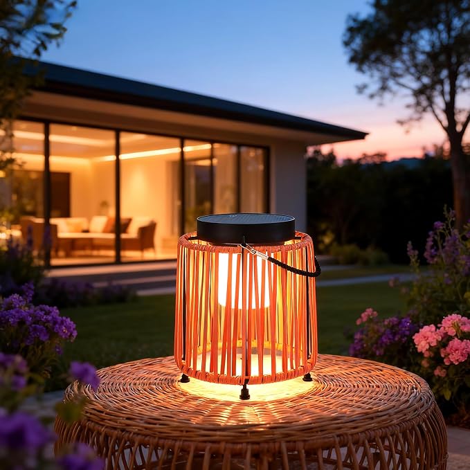 Solar Lanterns Outdoor Waterproof IP54, Handwoven Wicker Outdoor Table Lamps - Image 7