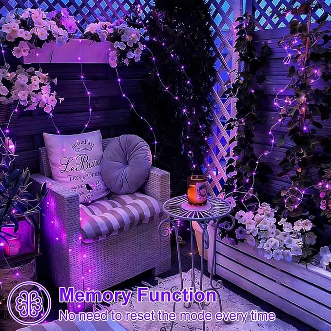 QITONG 4 Pack Solar Fairy Lights, Each 33ft 100 LED Purple Christmas String - Image 6