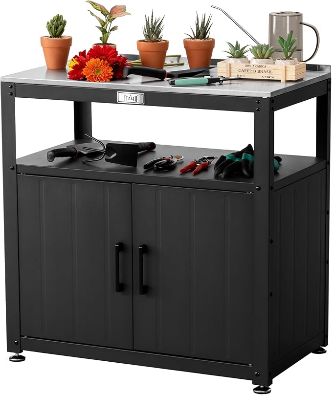 Garden Potting Bench with Storage, Outdoor Potting Table & Garden Work Bench by Idealforcook