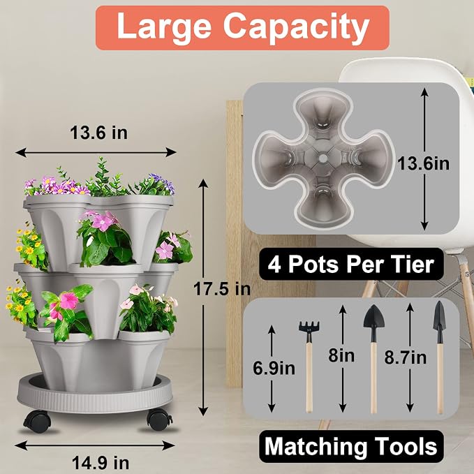 DUNCHATY Stackable Planter, Vertical Garden Planter - Image 7