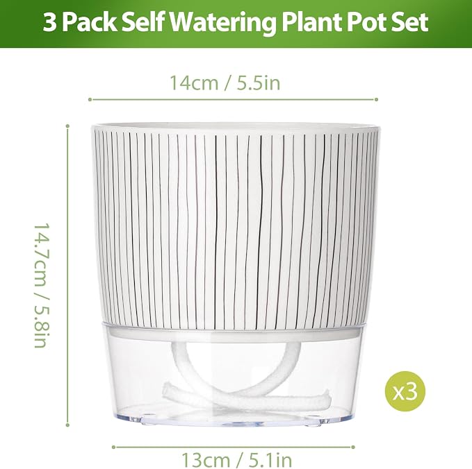 3 Pack Self Watering Pots Set, 5.5 Inch Self Watering Pots - Image 2