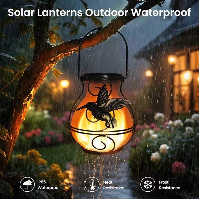 Solar Lanterns Outdoor Waterproof Flickering Flame Lights Hummingbird Metal - Image 3