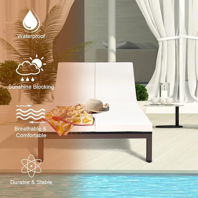 COSTWAY 2-Person Patio Rattan Lounge Chair Chaise Recliner Adjustable Cushion - Image 7