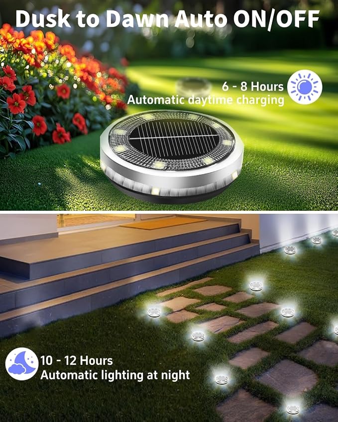 Solar Ground Lights Outdoor 12 Pack Waterproof Upgraded Flat Solar Garden Lights - Image 4