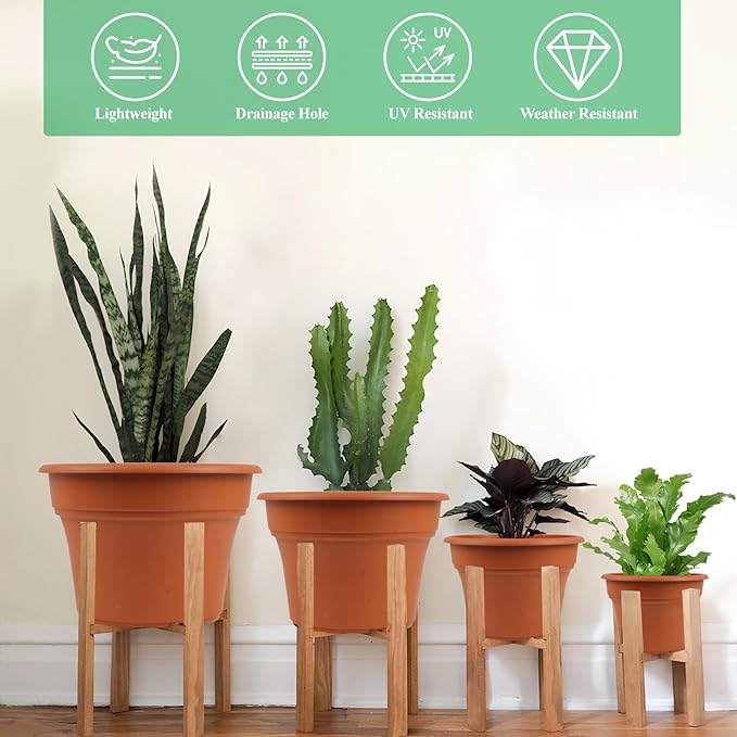 11 Inch Plastic-Flower-Pot-for-Indoor-Plants, 4 Pack Large Outdoor Planter Pot - Image 4