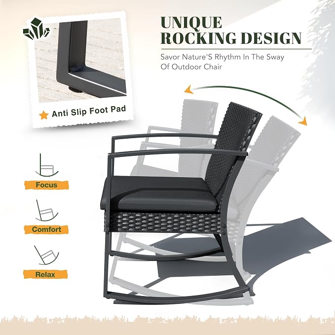 Devoko Resin Patio Furniture Set 3 Piece All Weather Outdoor Rocking Chairs - Image 4